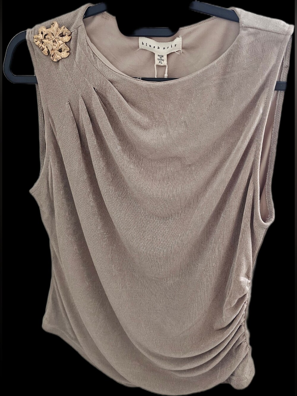 Blush Noir Sleeveless Ruched Metallic Taupe Knit Top